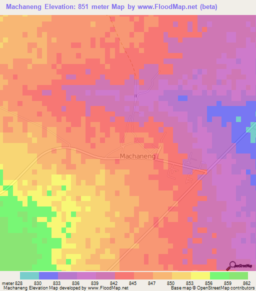 Machaneng,Botswana Elevation Map
