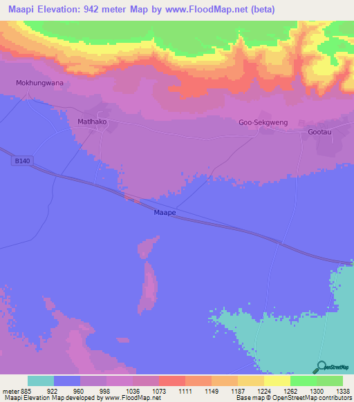 Maapi,Botswana Elevation Map