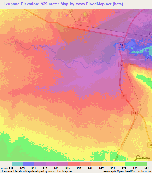 Leupane,Botswana Elevation Map
