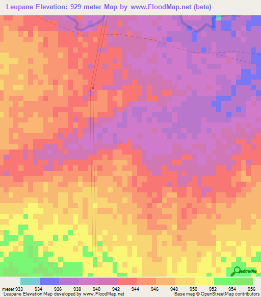 Leupane,Botswana Elevation Map