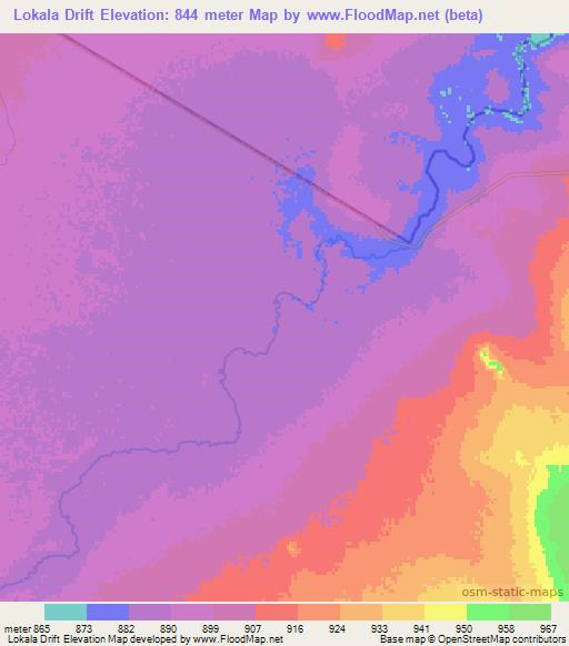Lokala Drift,Botswana Elevation Map