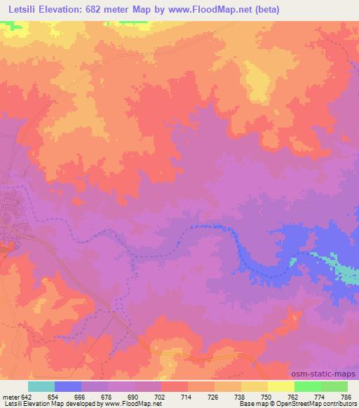 Letsili,Botswana Elevation Map