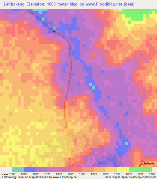 Letlhakeng,Botswana Elevation Map
