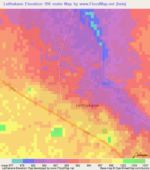 Letlhakane,Botswana Elevation Map