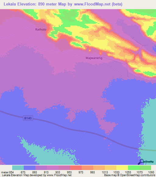 Lekala,Botswana Elevation Map