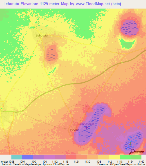 Lehututu,Botswana Elevation Map