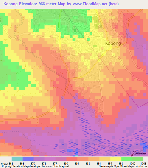 Kopong,Botswana Elevation Map