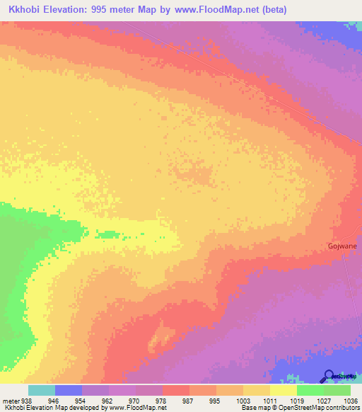 Kkhobi,Botswana Elevation Map