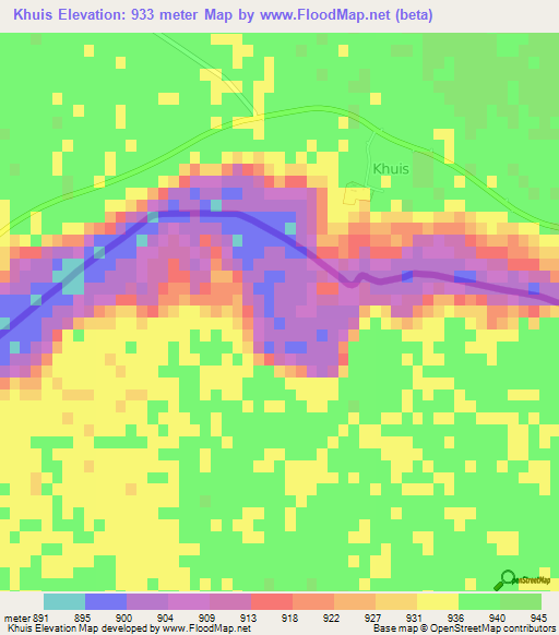 Khuis,Botswana Elevation Map