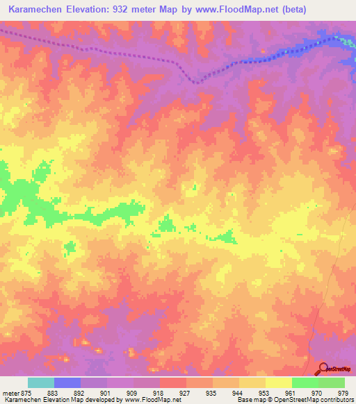 Karamechen,Botswana Elevation Map