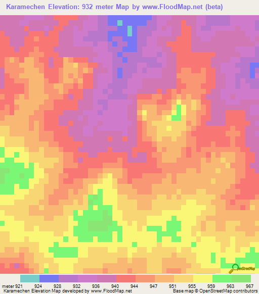 Karamechen,Botswana Elevation Map