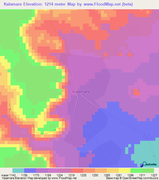 Kalamare,Botswana Elevation Map