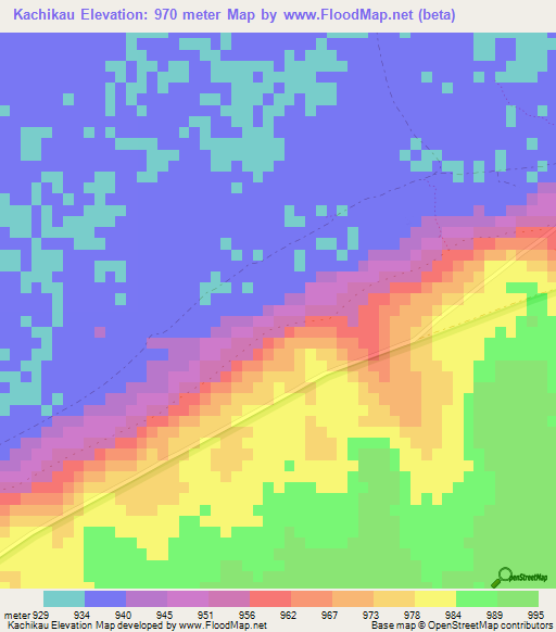 Kachikau,Botswana Elevation Map