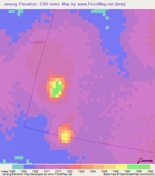 Janeng,Botswana Elevation Map