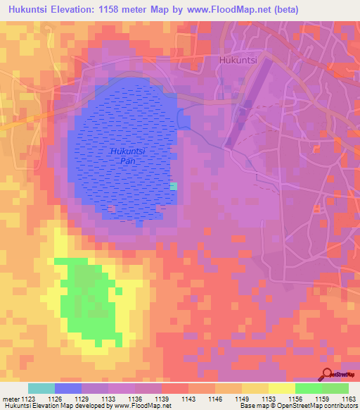 Hukuntsi,Botswana Elevation Map