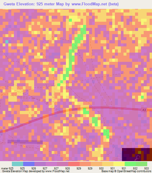 Gweta,Botswana Elevation Map