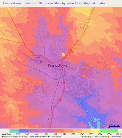 Francistown,Botswana Elevation Map