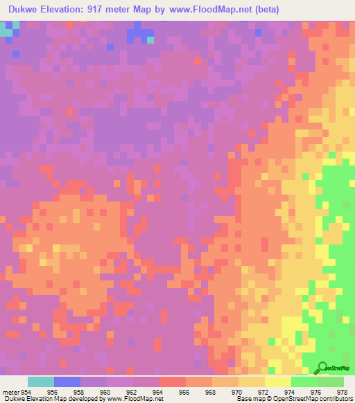 Dukwe,Botswana Elevation Map