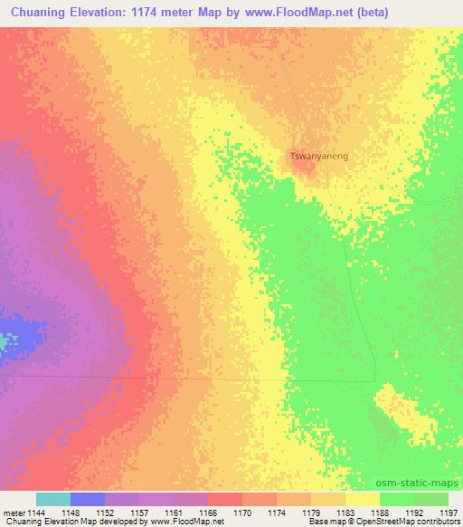 Chuaning,Botswana Elevation Map
