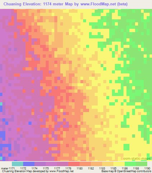 Chuaning,Botswana Elevation Map