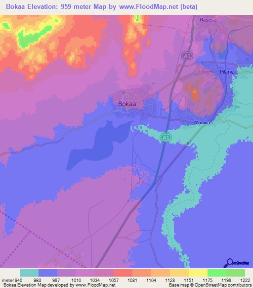 Bokaa,Botswana Elevation Map