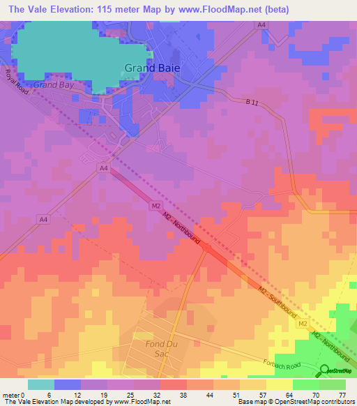 The Vale,Mauritius Elevation Map