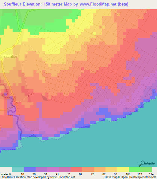 Souffleur,Mauritius Elevation Map