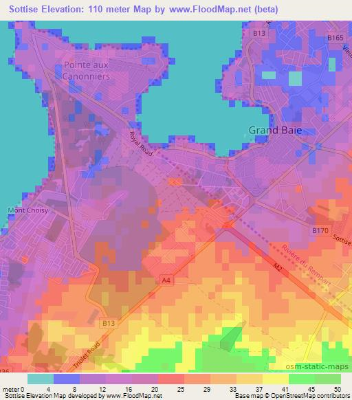 Sottise,Mauritius Elevation Map