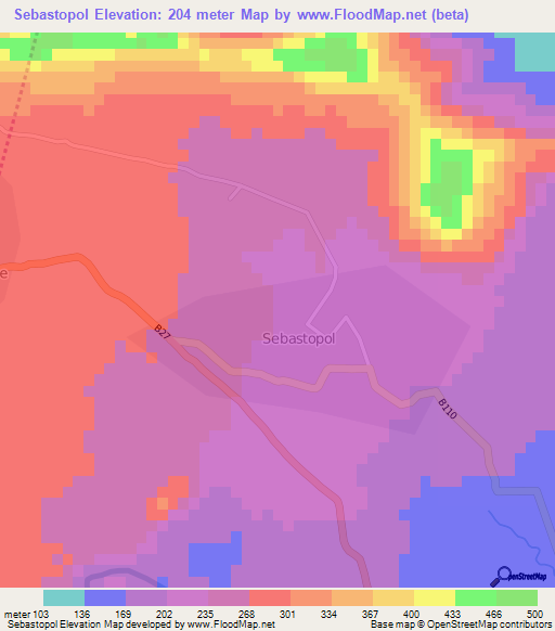 Sebastopol,Mauritius Elevation Map