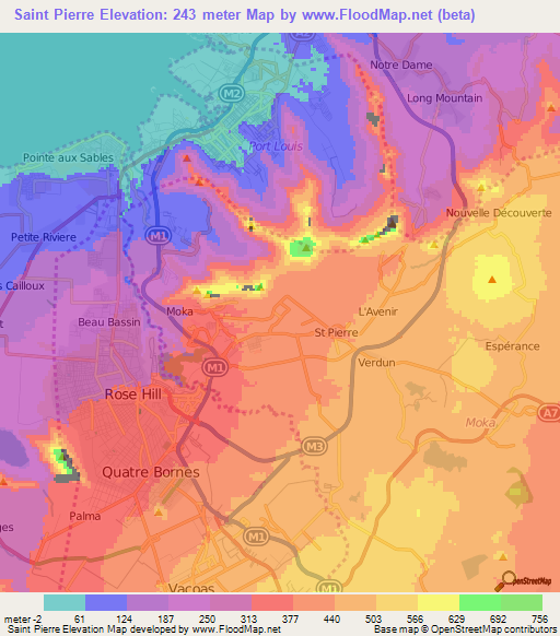 Saint Pierre,Mauritius Elevation Map