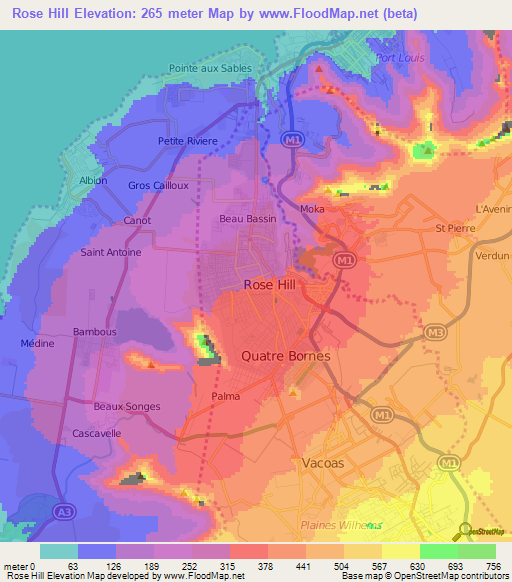 Rose Hill,Mauritius Elevation Map