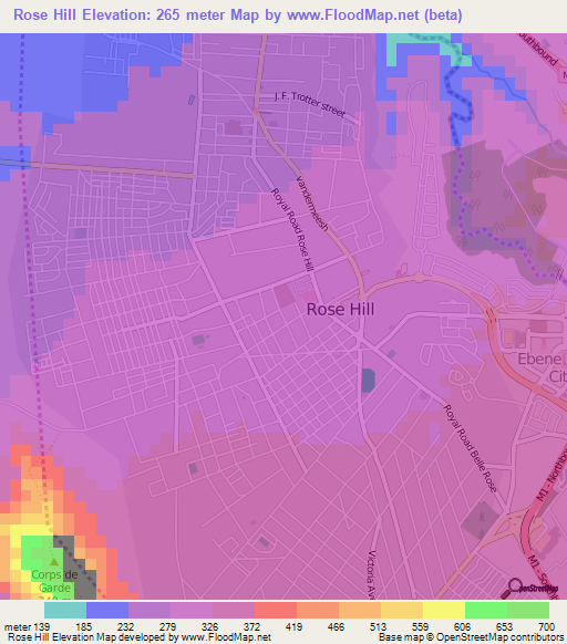 Rose Hill,Mauritius Elevation Map