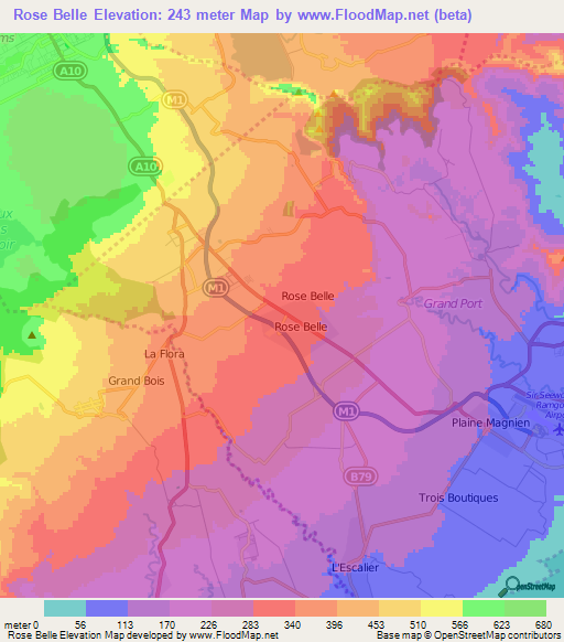 Rose Belle,Mauritius Elevation Map