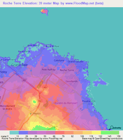 Roche Terre,Mauritius Elevation Map