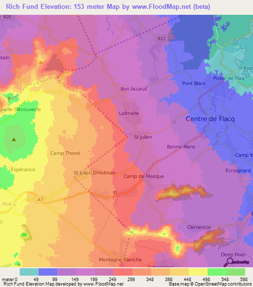 Rich Fund,Mauritius Elevation Map