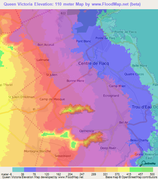Queen Victoria,Mauritius Elevation Map