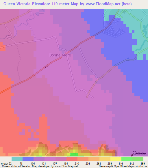 Queen Victoria,Mauritius Elevation Map