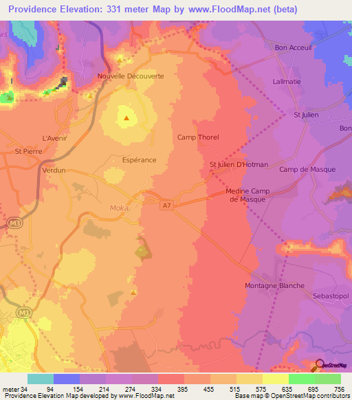Providence,Mauritius Elevation Map