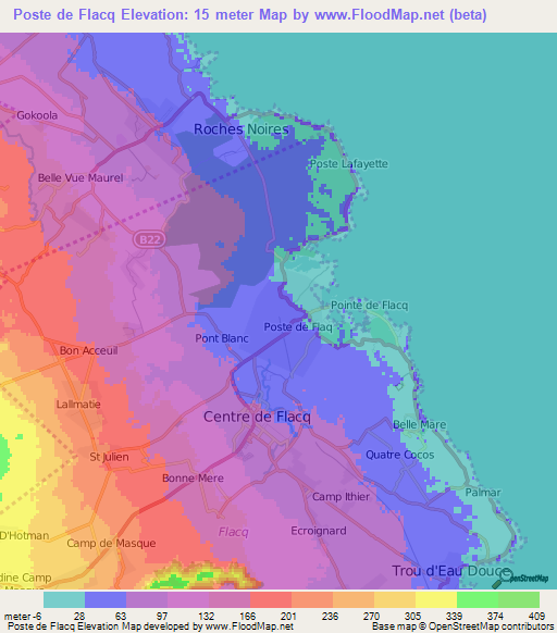 Poste de Flacq,Mauritius Elevation Map