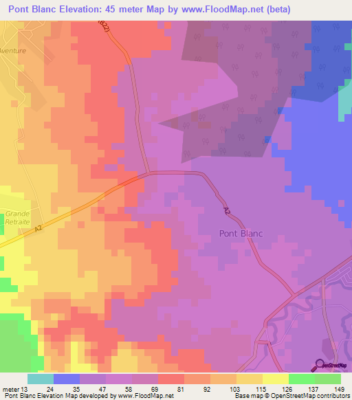 Pont Blanc,Mauritius Elevation Map