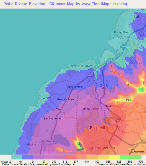 Petite Riviere,Mauritius Elevation Map