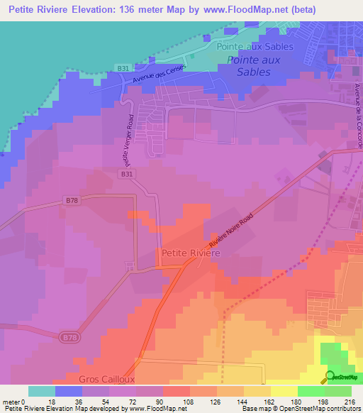 Petite Riviere,Mauritius Elevation Map