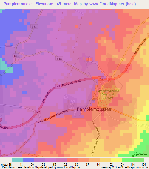 Pamplemousses,Mauritius Elevation Map