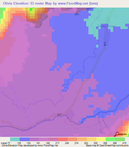 Olivia,Mauritius Elevation Map