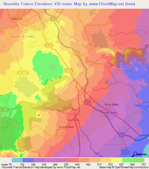Nouvelle France,Mauritius Elevation Map