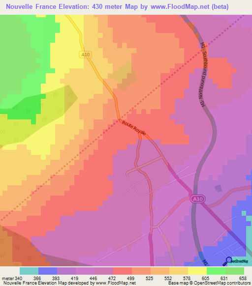 Nouvelle France,Mauritius Elevation Map