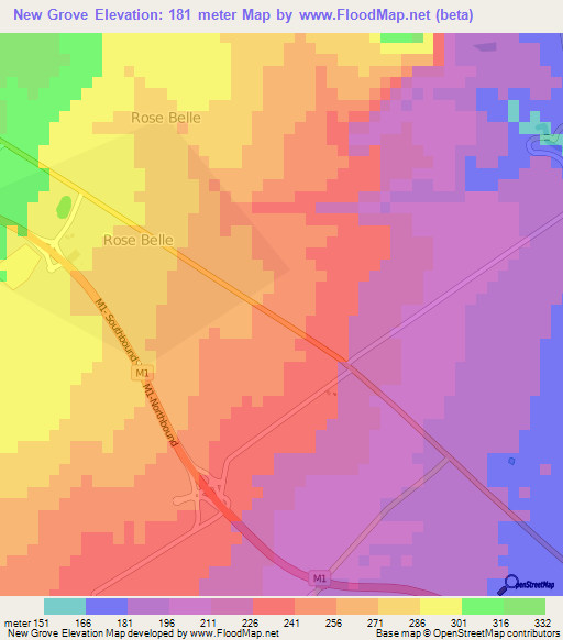 New Grove Mauritius Map Elevation Of New Grove,Mauritius Elevation Map, Topography, Contour