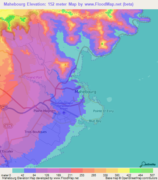 Mahebourg,Mauritius Elevation Map