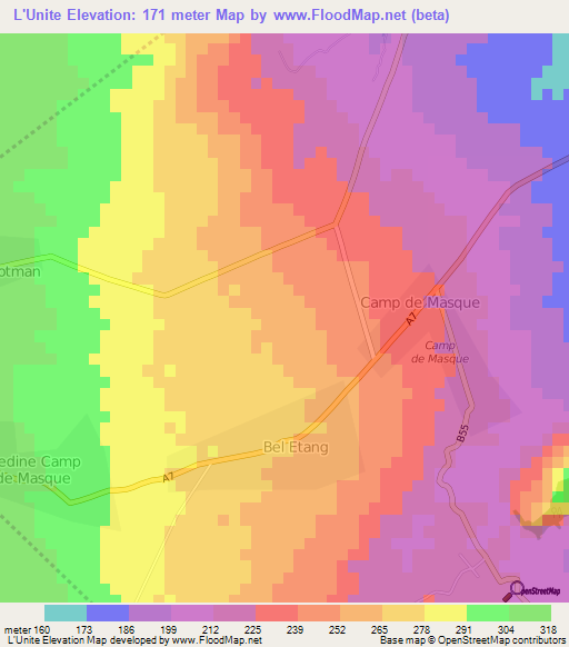 L'Unite,Mauritius Elevation Map