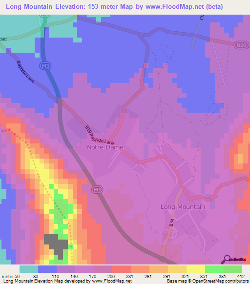 Long Mountain,Mauritius Elevation Map